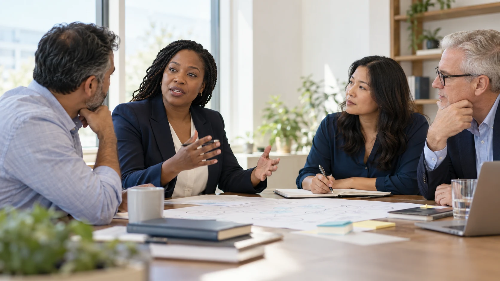 Illustrative team discussing organizational strategy